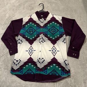 Alamosa Western Button Down Shirt Mens Large Multicolor Print 90s Cowboy